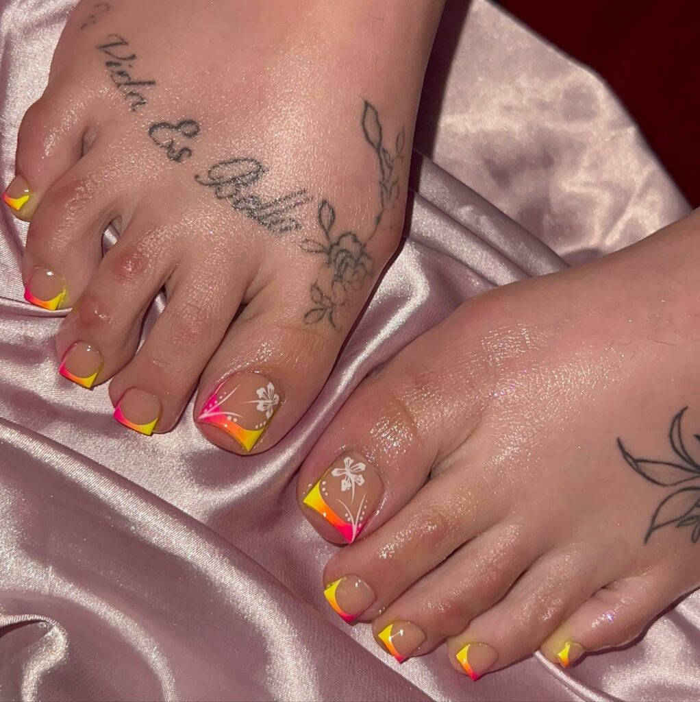 35 Neon Pedicure Ideas to Make a Bold Statement in 2024 34 Flame Tips