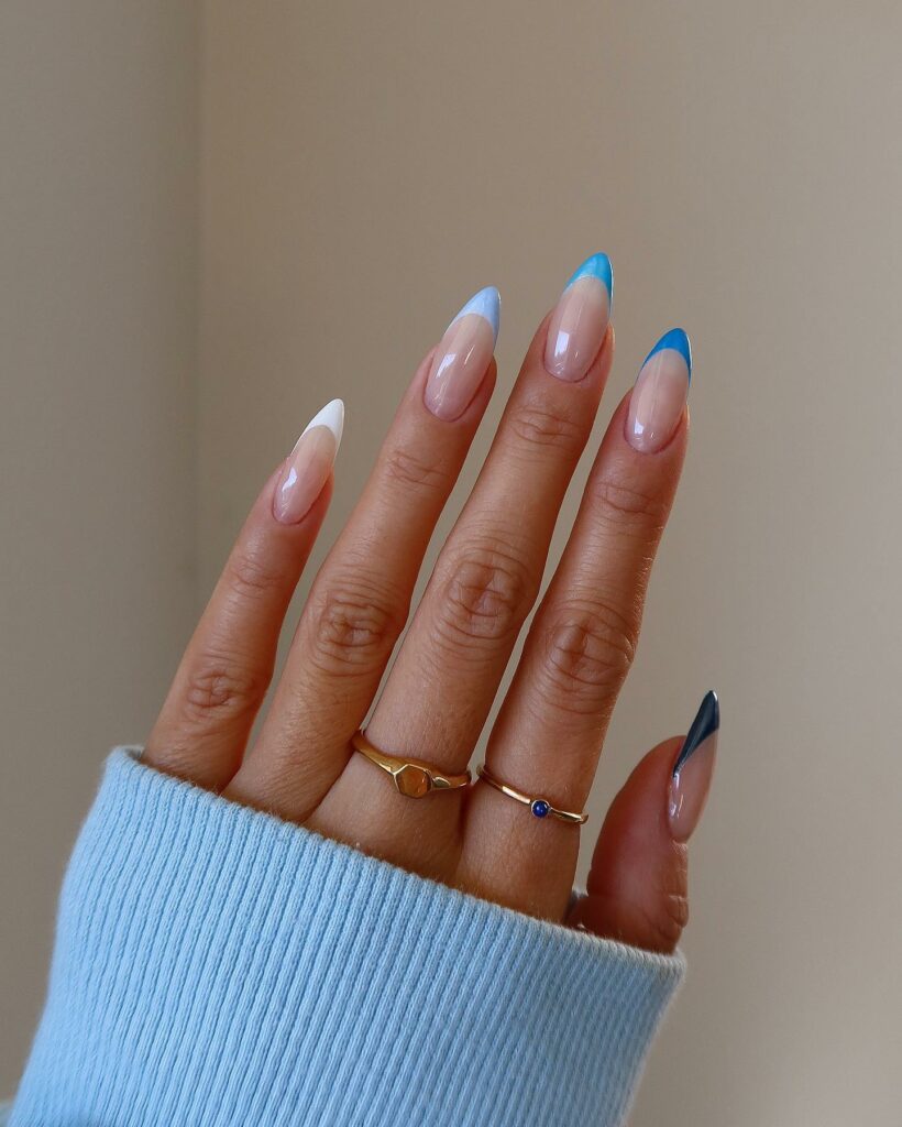 30 Blue French Tip Nail Ideas To Try In 2024! 17 Blue Series Ombre French Almond Nails