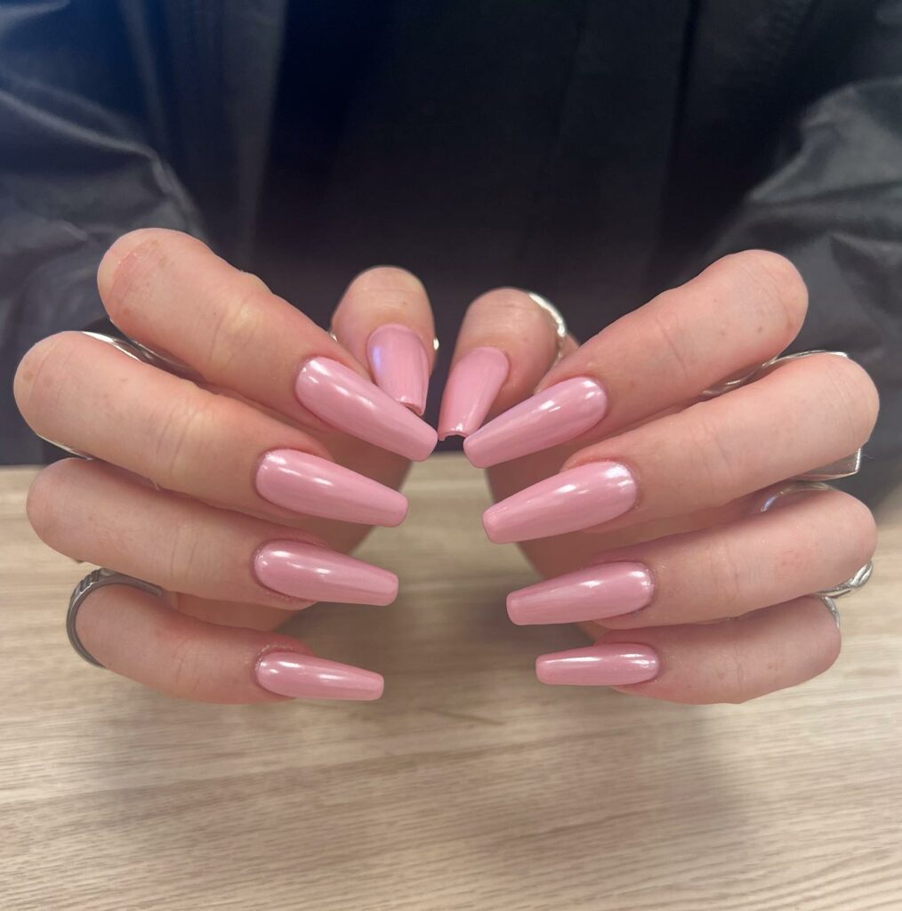 Shine with 30 Light Pink Chrome Nail Designs of 2024 40 Light Pink Chrome On A Long Coffin Nail