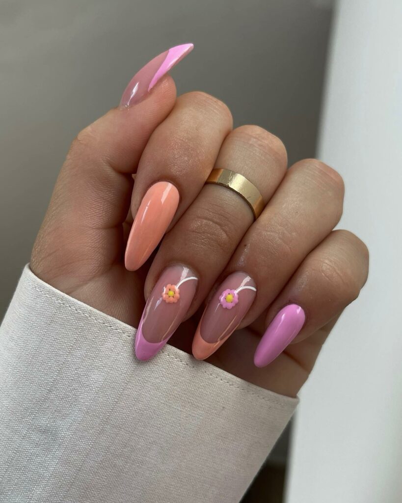 Feel Vibrant with 30 Pink And Orange Nail Designs in 2024 44 Pink And Orange Abstract Nails With Flower