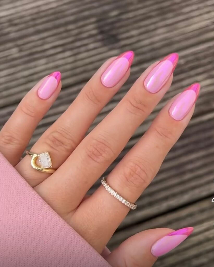 Shine with 30 Light Pink Chrome Nail Designs of 2024 21 Pink Chrome French Tips