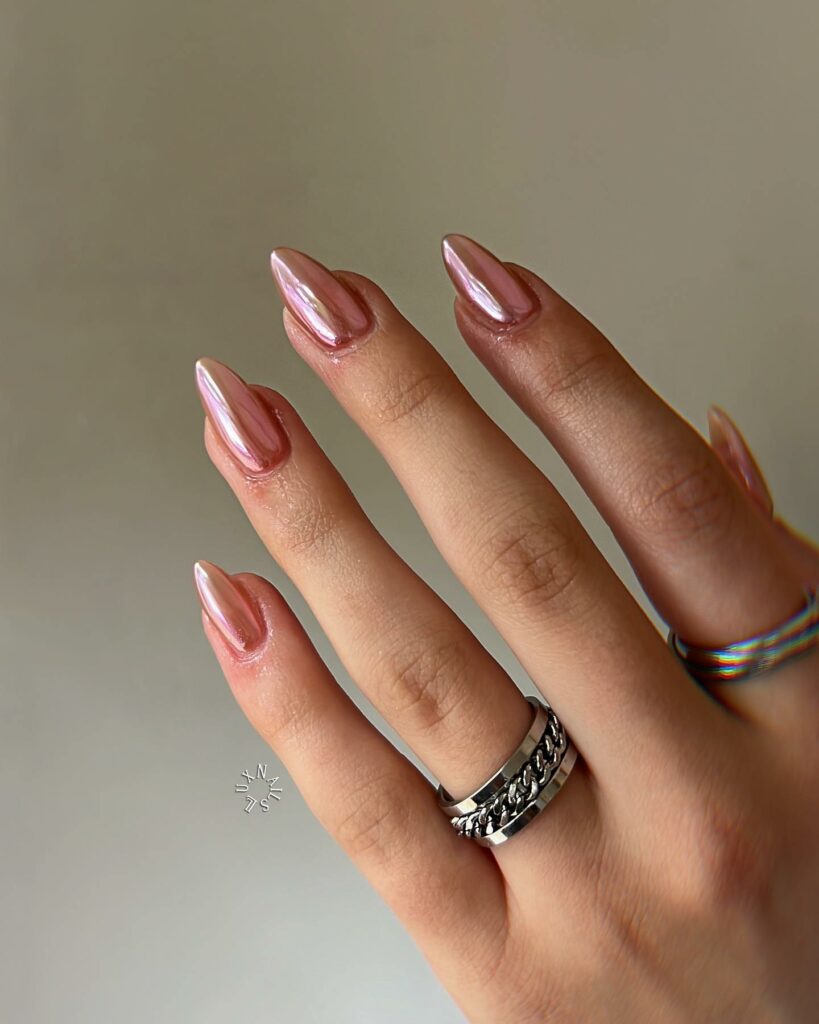 29 Latest Metallic Nail Designs To Try In 2024! 28 Metallic Almond Nails