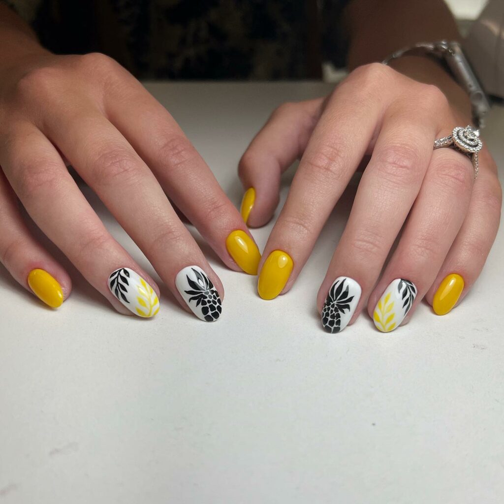 Feel Tropical with 35 Tropical Nails Designs for 2024 35 Yellow Pineapple Designs