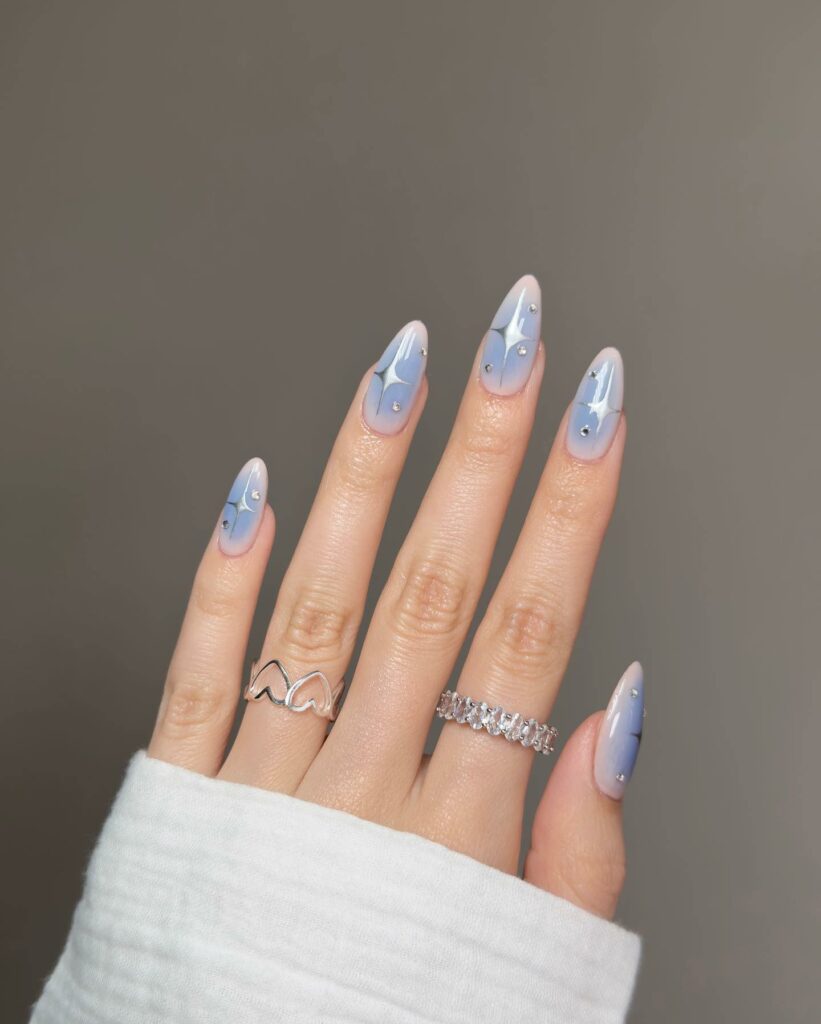 40 Latest Trendy Nail Ideas To Try In 2024! 42 Blue Aura Trendy Nails With Metallic Stars