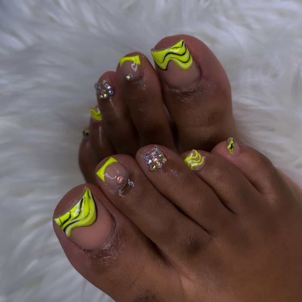 30 Yellow Pedicure Ideas to Brighten Up Your Look in 2024 28 Yellow French With Swirl Pattern