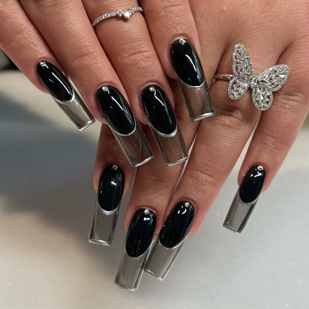 40 Latest Black Coffin Nail Designs To Try In 2024! 34 Black And Jelly Coffin Nails