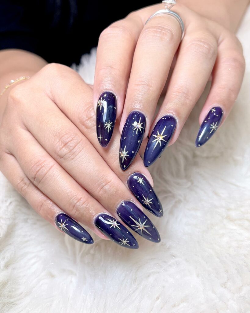 Sparkle with 35 Dark Purple Nails & Glitter in 2024 43 Stargazer's Delight