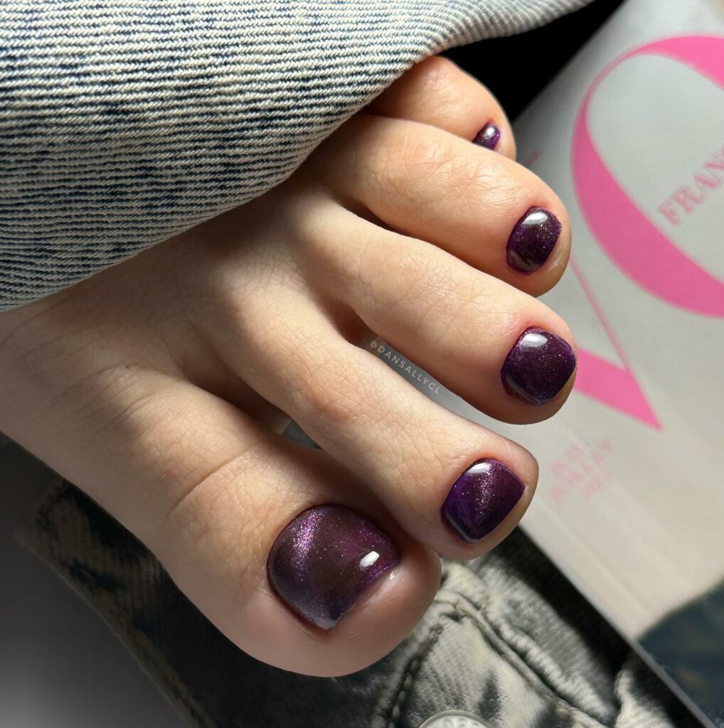 25 Latest Purple Pedicure Designs to Try In 2024! 13 Deep Elegance in Dark Purple Pedicure