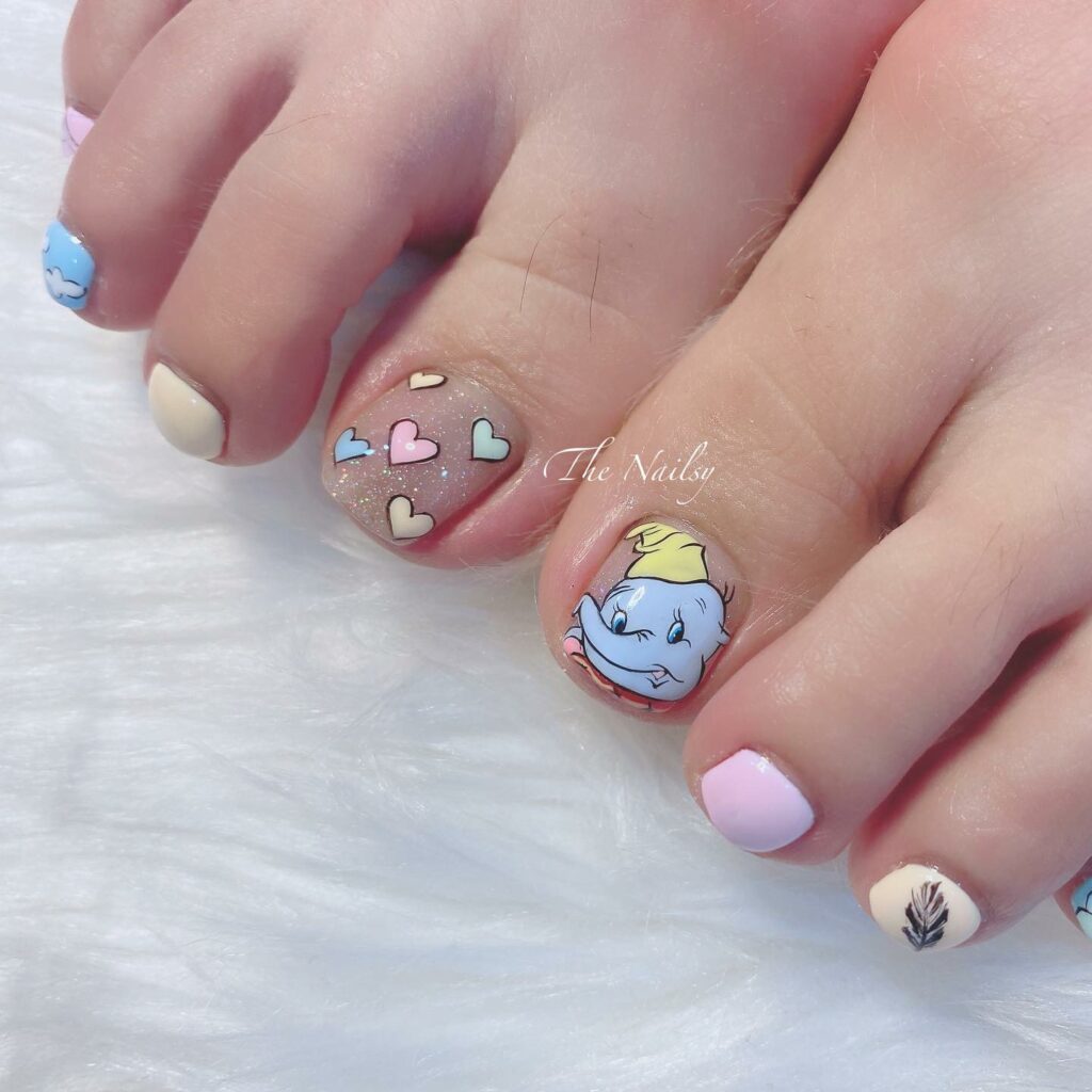 15 Latest Disney Pedicure Designs To Try In 2024! 13 Dumbo Elephant Pedicure