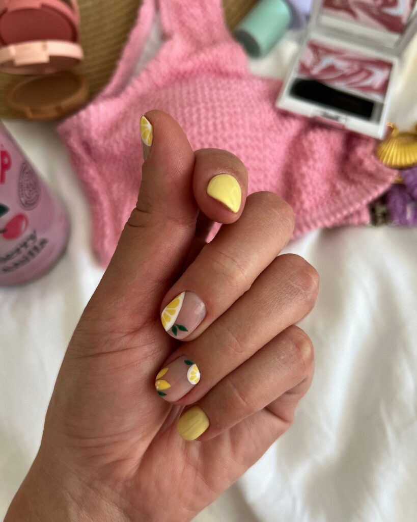 40 Latest Short Summer Nail Designs To Try In 2024! 30 Abstract Lemon Short Nails