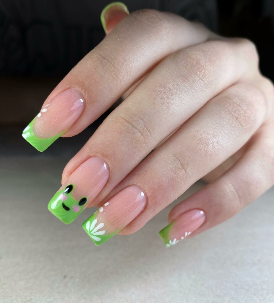 Hop into Fun with 20 Frog Nail Designs in 2024 25 Square-Shaped Frog French Nails