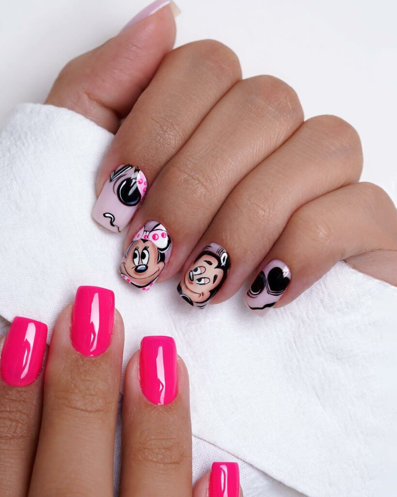 50 Latest Disney Nails Ideas To Try In 2024! 12 Minnie And Mickey Mouse Pink Disney Nails