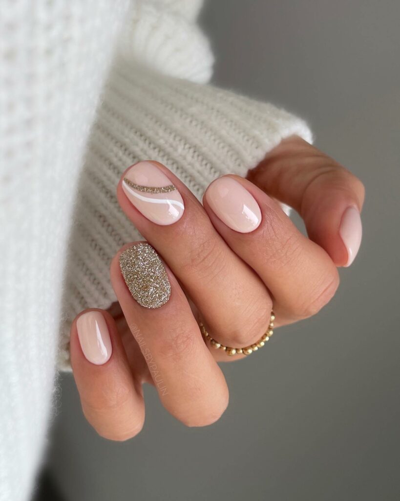Find Your Style with 28 Beige Nail Designs of 2024 15 Gold-Dusted Beige Nails