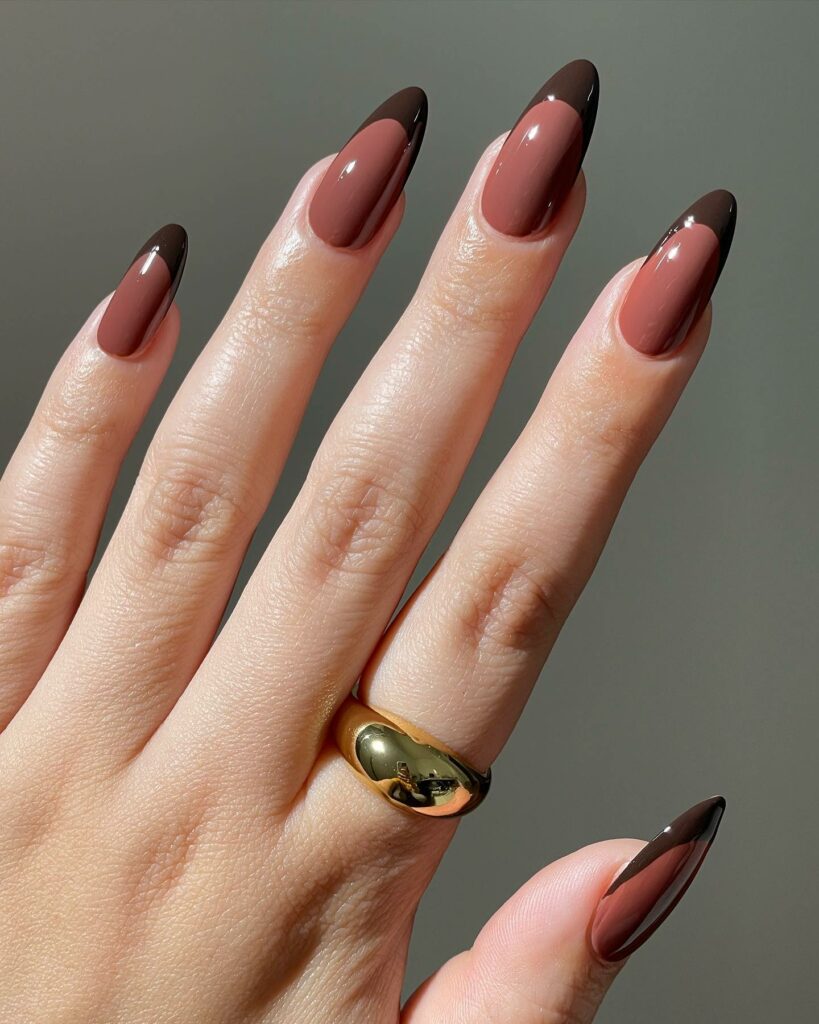 30 Latest Almond French Tip Nail Designs To Try In 2024! 14 Go Neutral With Brown French Tip Almonds