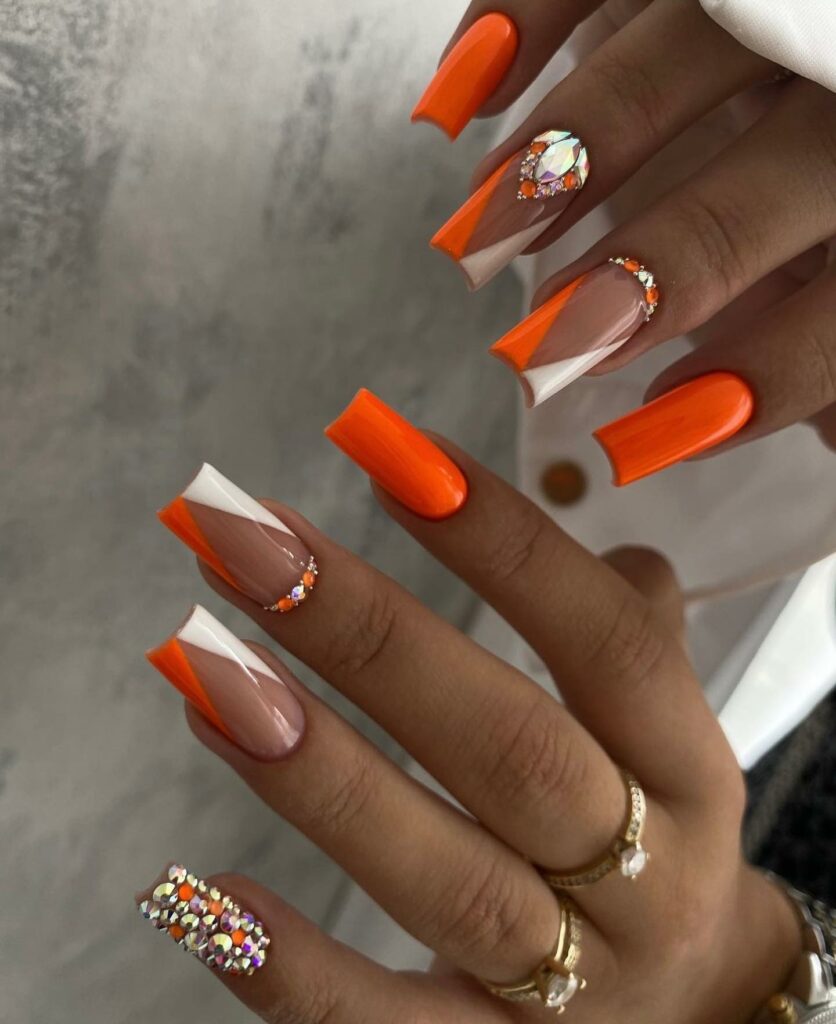 Get Inspired by 30 Neon Orange Nail Designs of 2024 38 Bold Orange Nails With Rhinestones