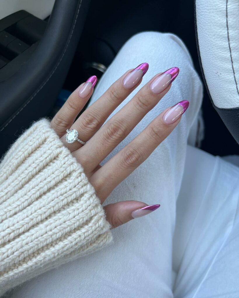 22 Latest Engagement Nail Designs To Try In 2024! 27 Metallic Pink Tips Engagement Nail