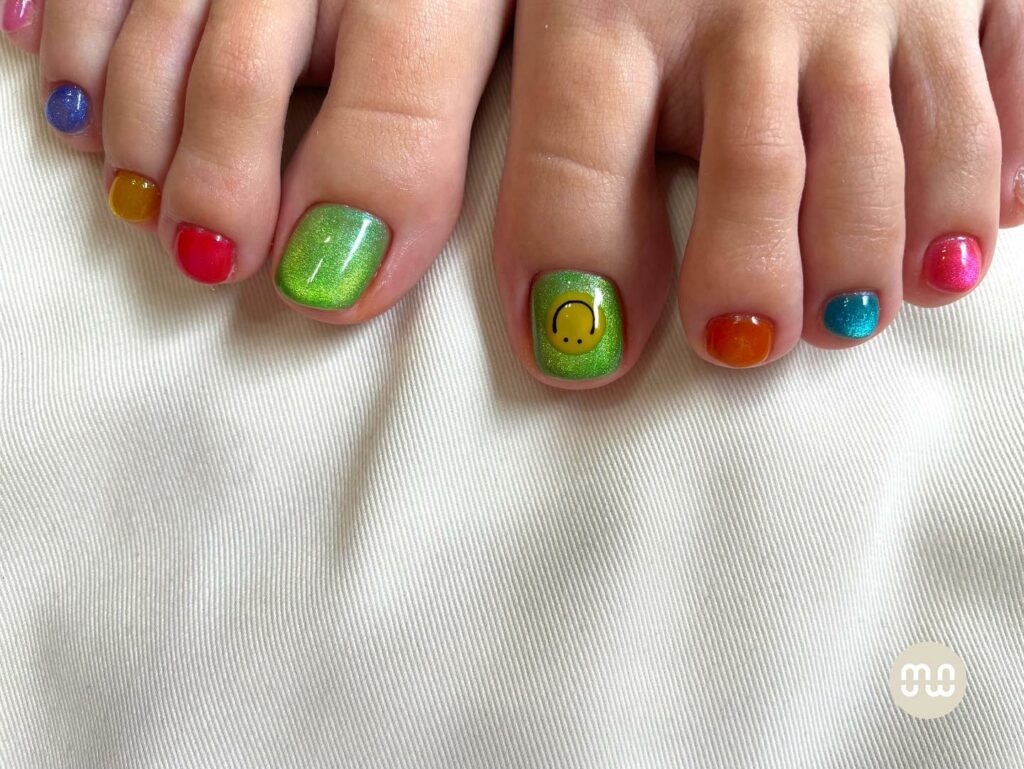 35 Rainbow Pedicure Ideas to Add Vibrancy to Your Look in 2024 17 Emoji vibes