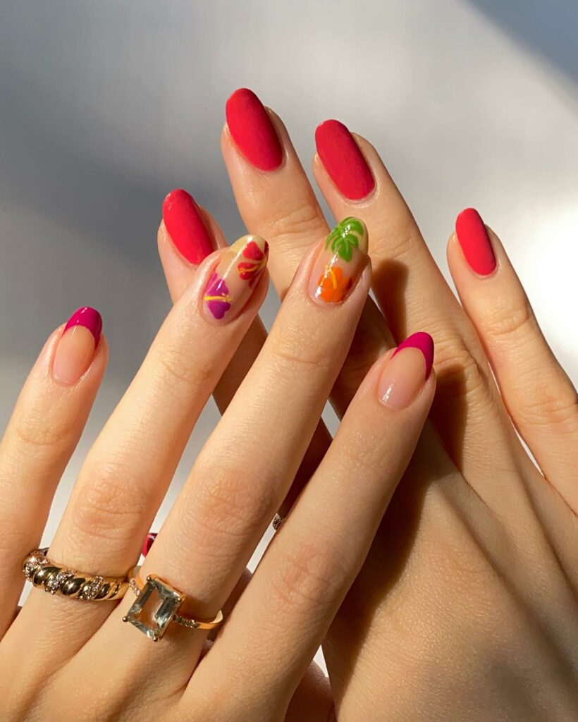 20 LATEST SHORT RED NAIL IDEAS TO TRY IN 2024! 28 Red Short Nails With Vacay Design