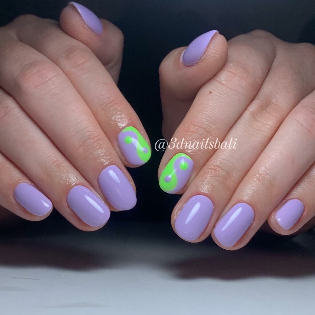 34 Latest Glossy Purple Nail Design Guides To Follow In 2024! 30 Short Purple Nails With Yin And Yang Design