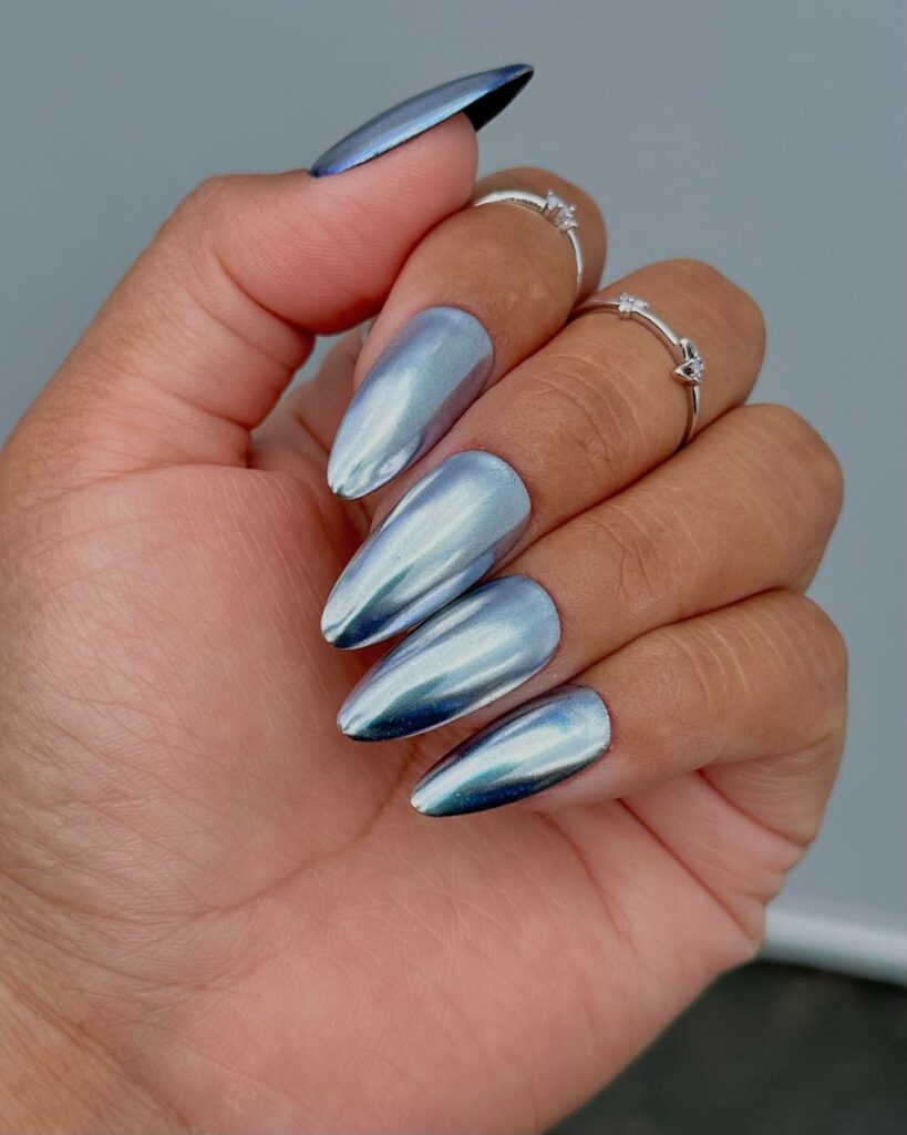 22 Latest Blue Chrome Nail Ideas To Try In 2024! 15 Blue Metallic Nails