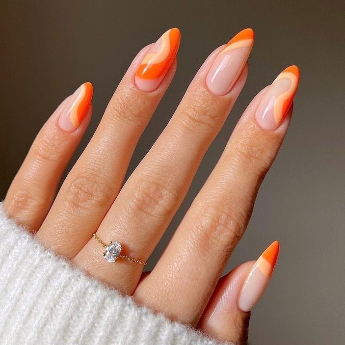 Bring Sunshine with 20 Orange French Tip Nail Designs in 2024 22 Orange French Tip Swirl Nails