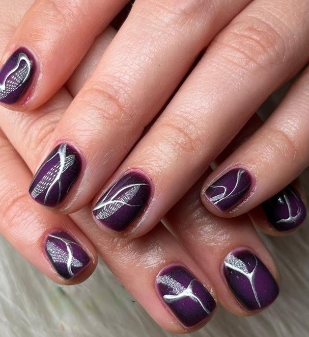 Sparkle with 35 Dark Purple Nails & Glitter in 2024 30 Denim Days With Almond Stripes