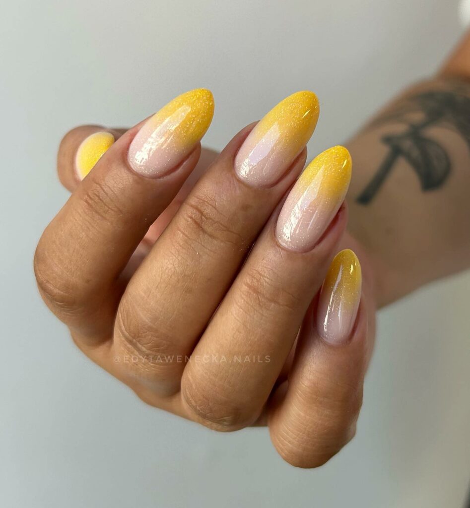 20 Latest Yellow Ombre Nail Ideas To Try In 2024! 27 Yellow And White Ombre Nails With Glitters