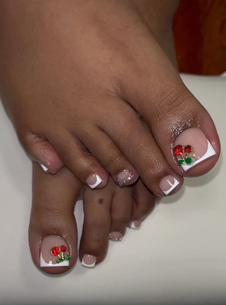 Feel Fruity with 25 Cherry Toenail Pedicure Ideas for 2024 13 Cherry Design On French Tips