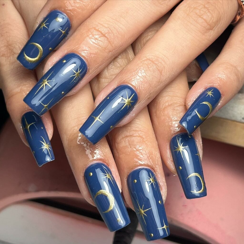 35 Latest Dark Blue Nail Designs To Try In 2024! 20 Gold And Dark Blue Nails