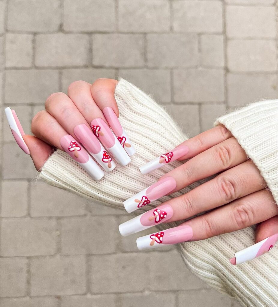 20 Latest Mushroom Nail Designs To Try In 2024! 27 Mushroom Design On Long French Nails