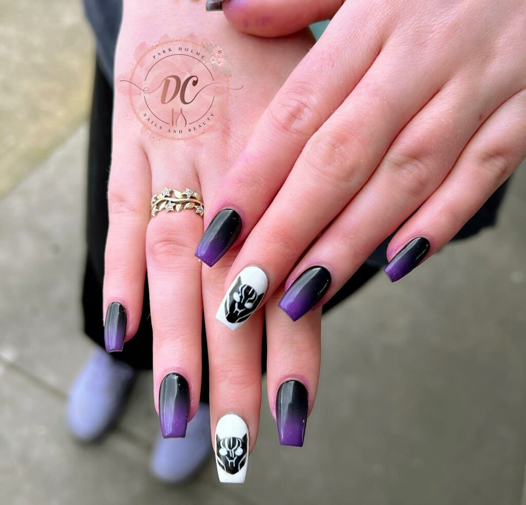 22 Latest Black And Purple Nail Ideas to Try in 2024! 37 Black And Purple Nail With Transformer Design