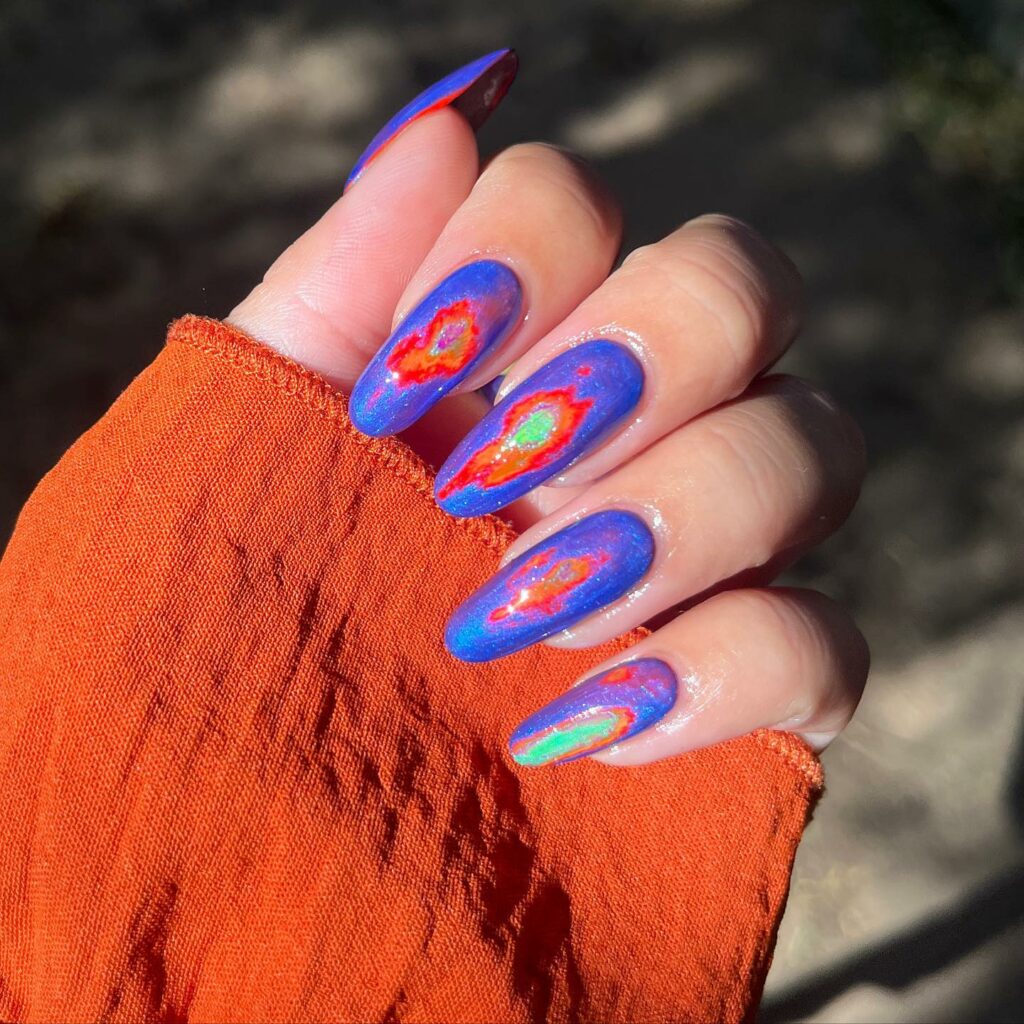 20 Latest Orange And Blue Nail Ideas To Try In 2024! 31 Orange And Blue Thermal-Inspired Nails