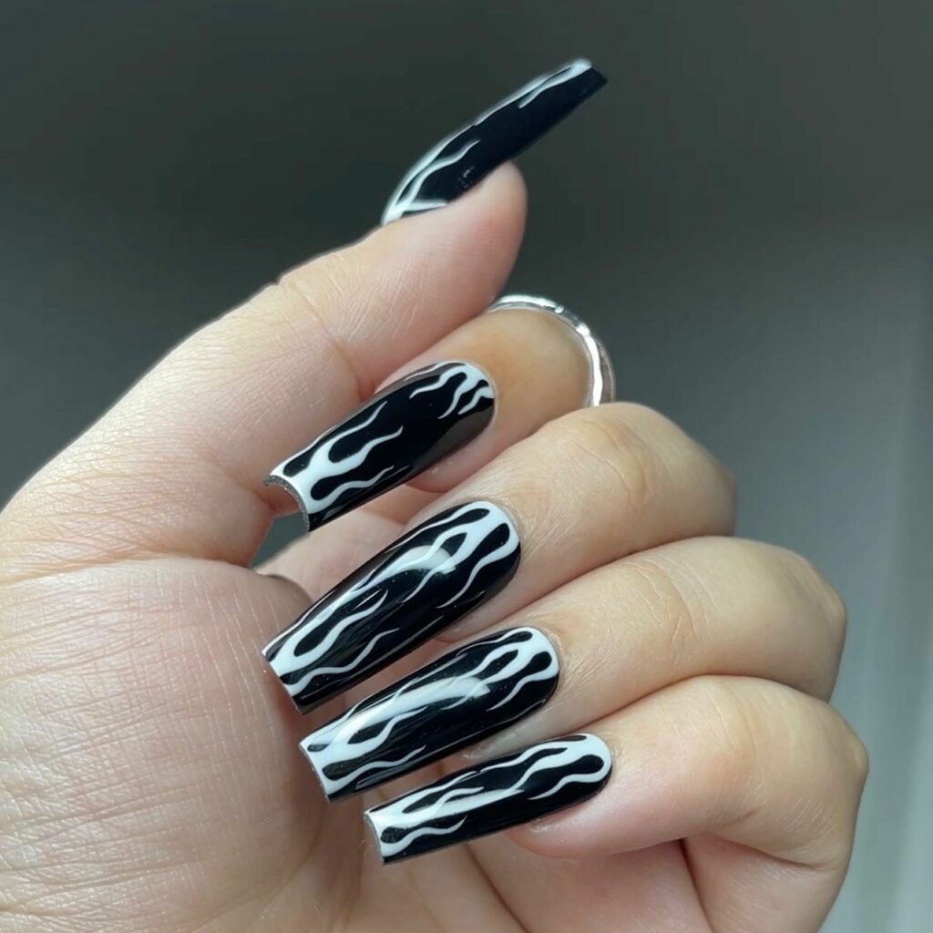 40 Latest Black Coffin Nail Designs To Try In 2024! 27 Fiery Tips