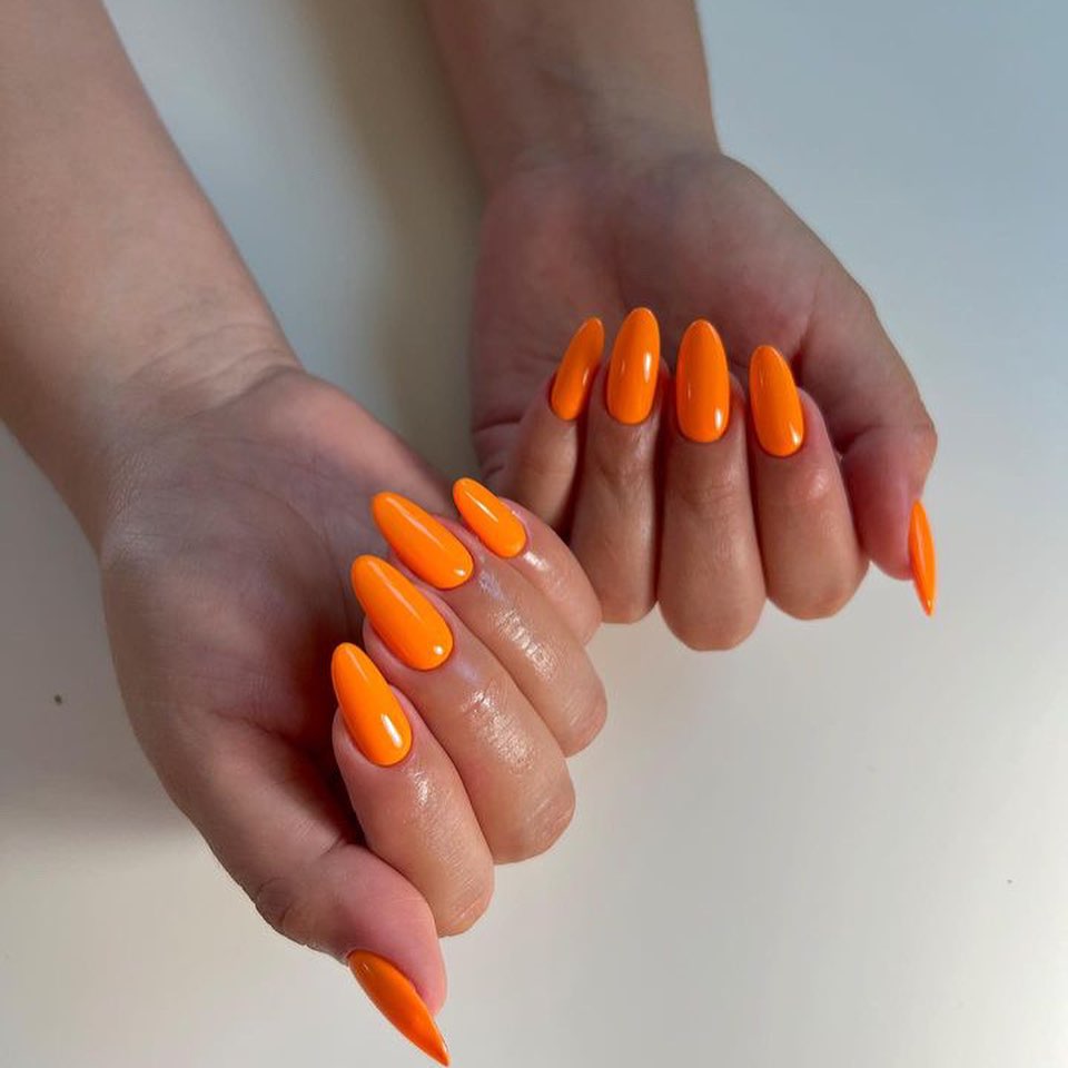 Get Inspired by 30 Neon Orange Nail Designs of 2024 35 Almond Neon Orange Nails