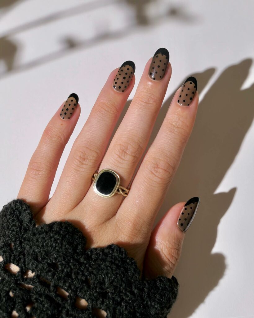 Express Yourself with 30 Emo Nail Designs in 2024 17 Black Dotted French Emo Nails