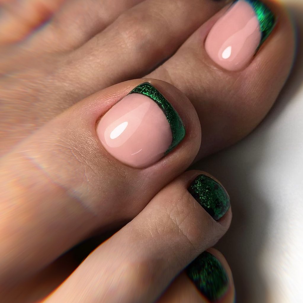 40 Latest Dark Green Pedicure Ideas To Try In 2024! 10 French Dark Green Pedicure Redux
