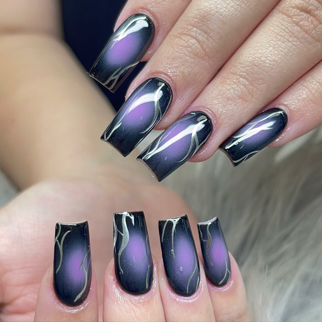 22 Latest Black And Purple Nail Ideas to Try in 2024! 19 Black And Purple Aura Nail