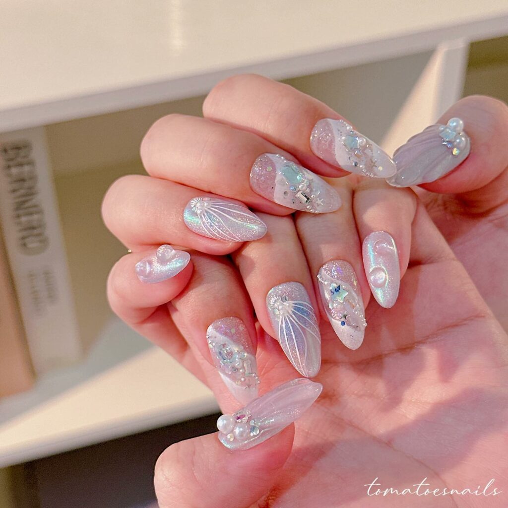 20 Latest Bubble Nail Ideas To Try In 2024! 20 Mermaid Chrome Nails With Bubble Design