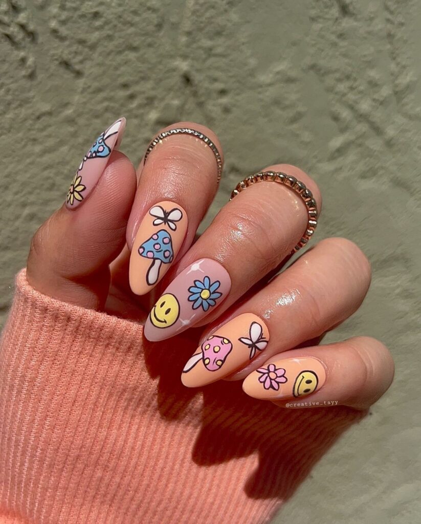 20 Latest Mushroom Nail Designs To Try In 2024! 18 Mushroom Design On Matte Nails