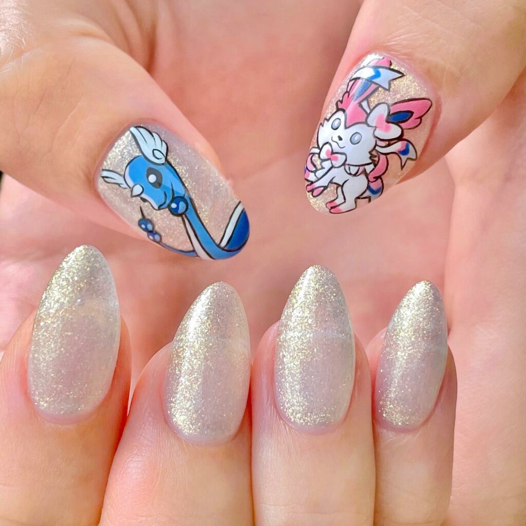 Embrace 40 Anime Nail Designs in 2024 39 Glittery Pokemon Galore