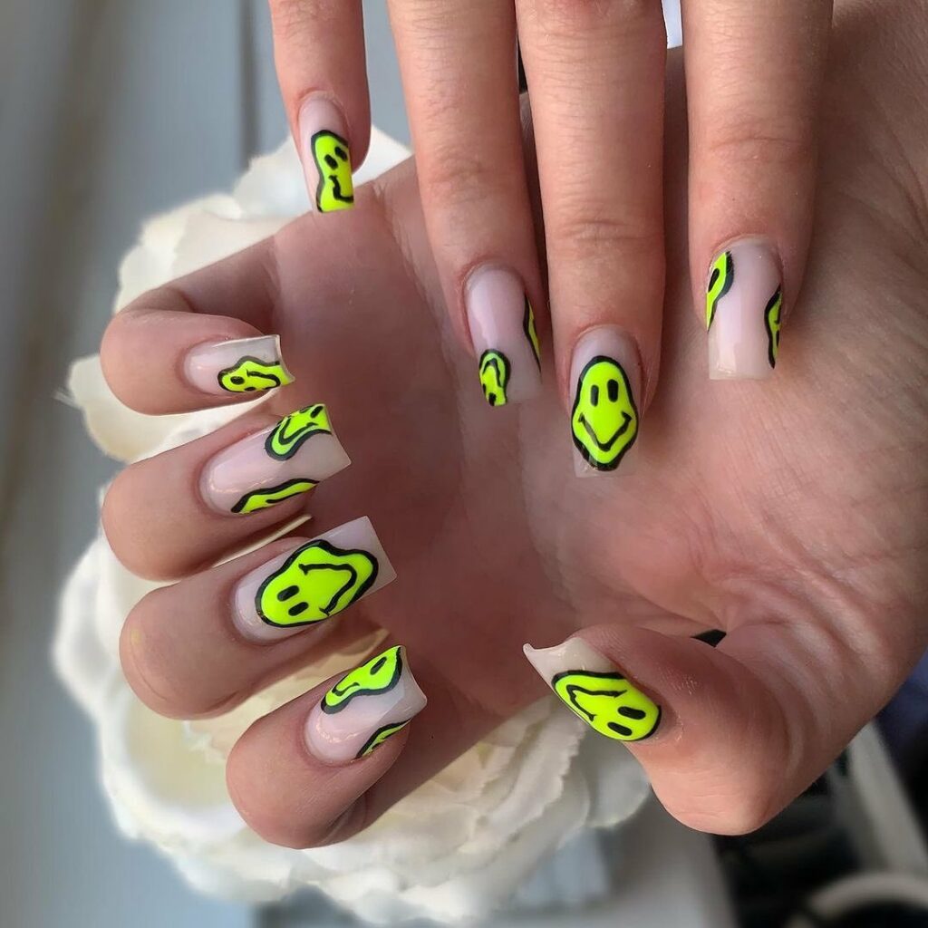 Show Off 25 Smiley Face Nail Designs in 2024 21 Neon Smiley Nails
