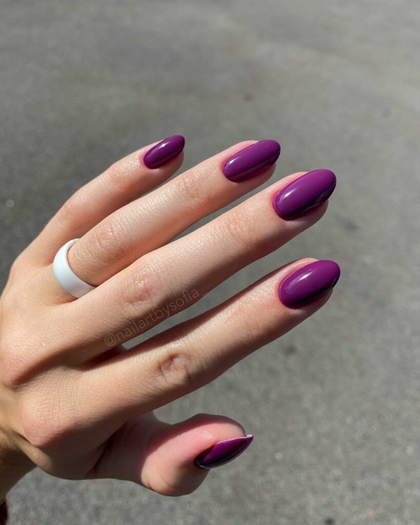 34 Latest Glossy Purple Nail Design Guides To Follow In 2024! 24 Short Round Dark Purple Nails