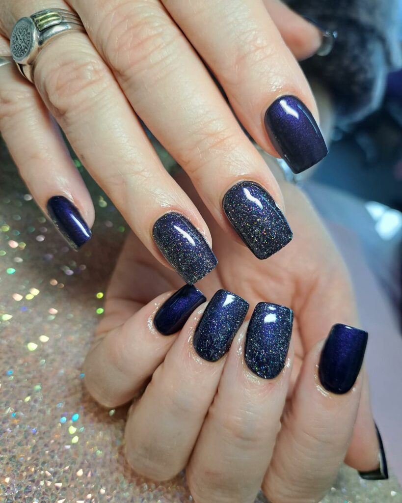Sparkle with 35 Dark Purple Nails & Glitter in 2024 45 Glitter Bomb