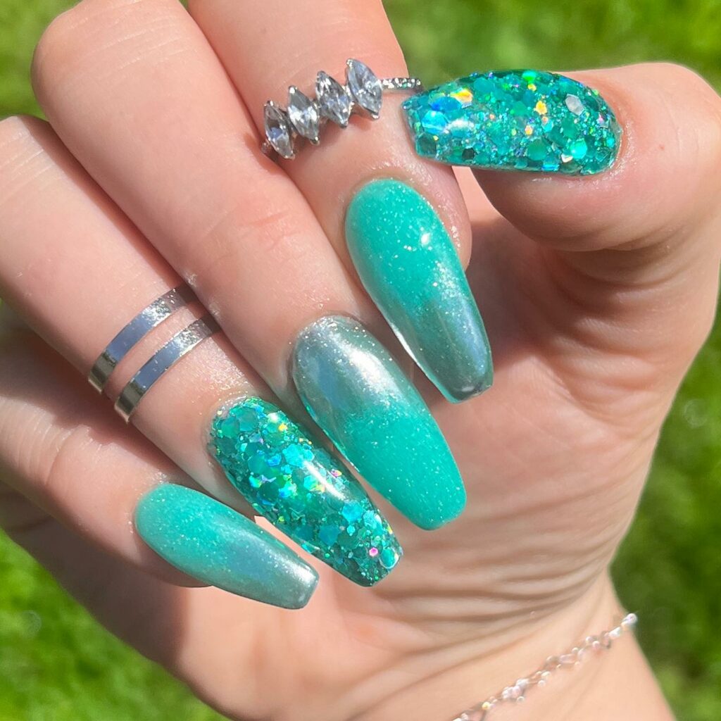 Dive into 60 Turquoise Nail Designs of 2024 11 Glittery Nails