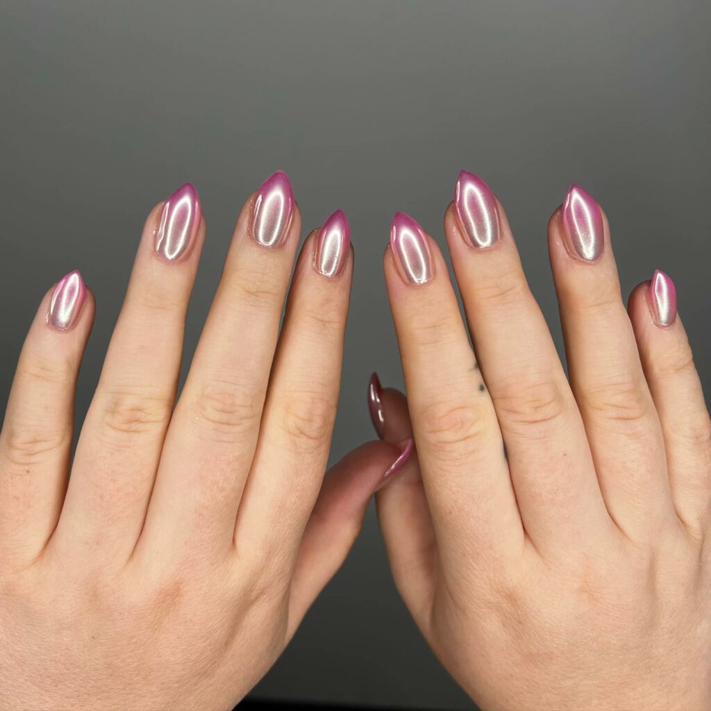 Shine with 30 Light Pink Chrome Nail Designs of 2024 34 Pink And Gold Chrome Ombre Nail