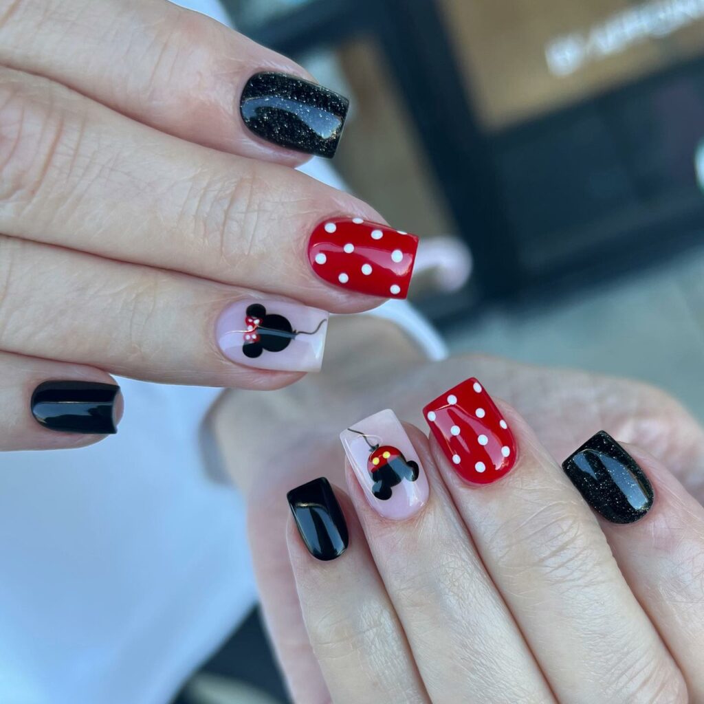 50 Latest Disney Nails Ideas To Try In 2024! 41 Minnie Mouse Short Square Nails