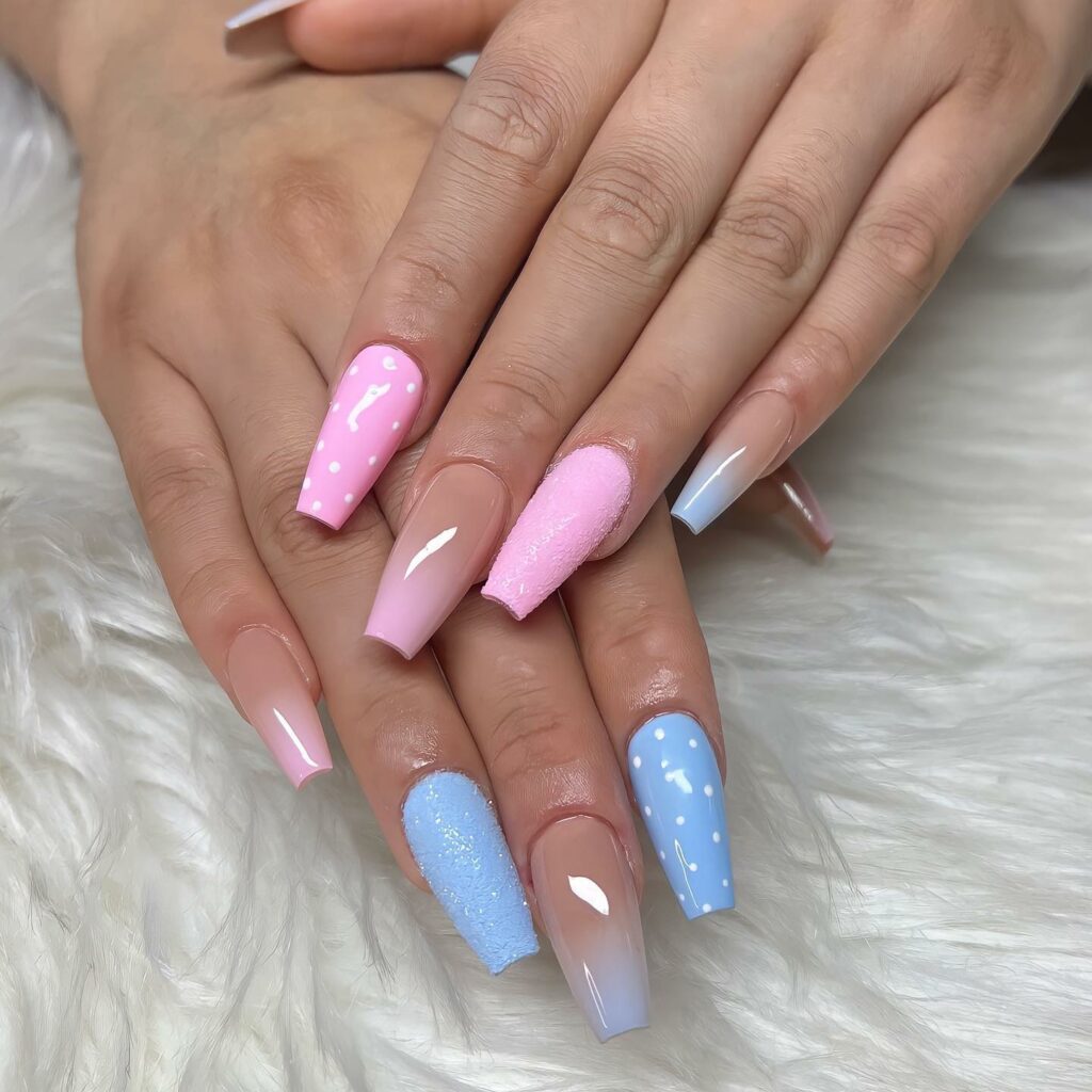 20 Latest Gender Reveal Nail Ideas To Try In 2024! 14 Simple Gender Reveal Ombre Coffin Nails