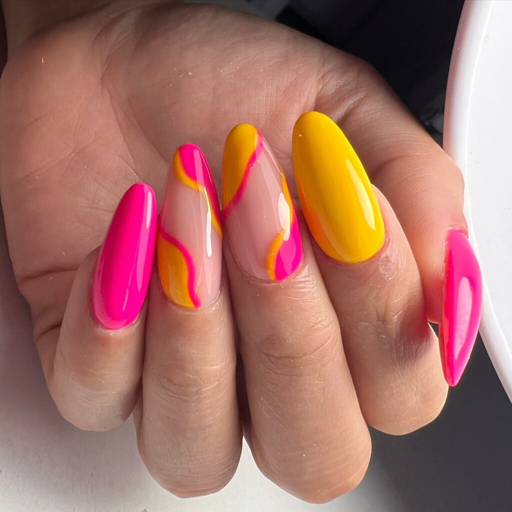 20 Latest Pink And Yellow Nail Ideas To Try In 2024! 22 Pink And Yellow Abstract Nails