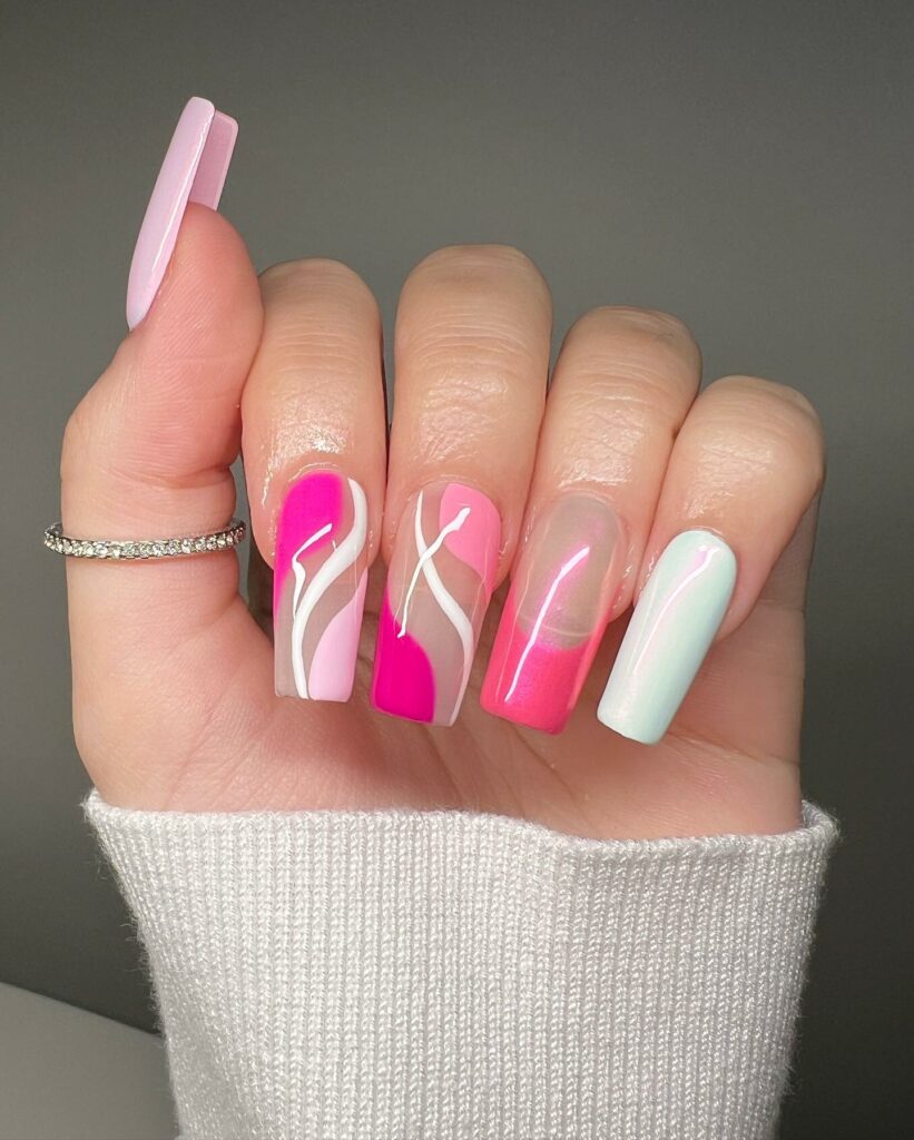 35 Latest Medium Square Nail Ideas To Try In 2024! 41 Abstract Medium Square Nails With Swirl