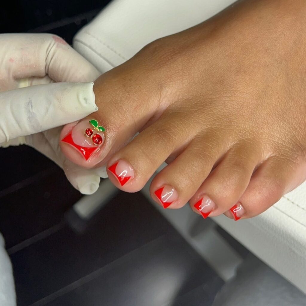 Feel Fruity with 25 Cherry Toenail Pedicure Ideas for 2024 18 Cherry On Horn Like French Tip